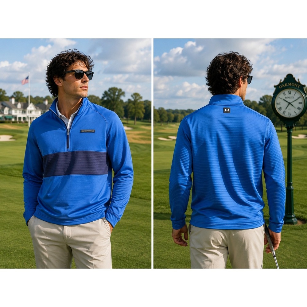 Under Armour Golf Quarter Zip Pullover Men's LG Blue Storm Mid-layer Golfcore
